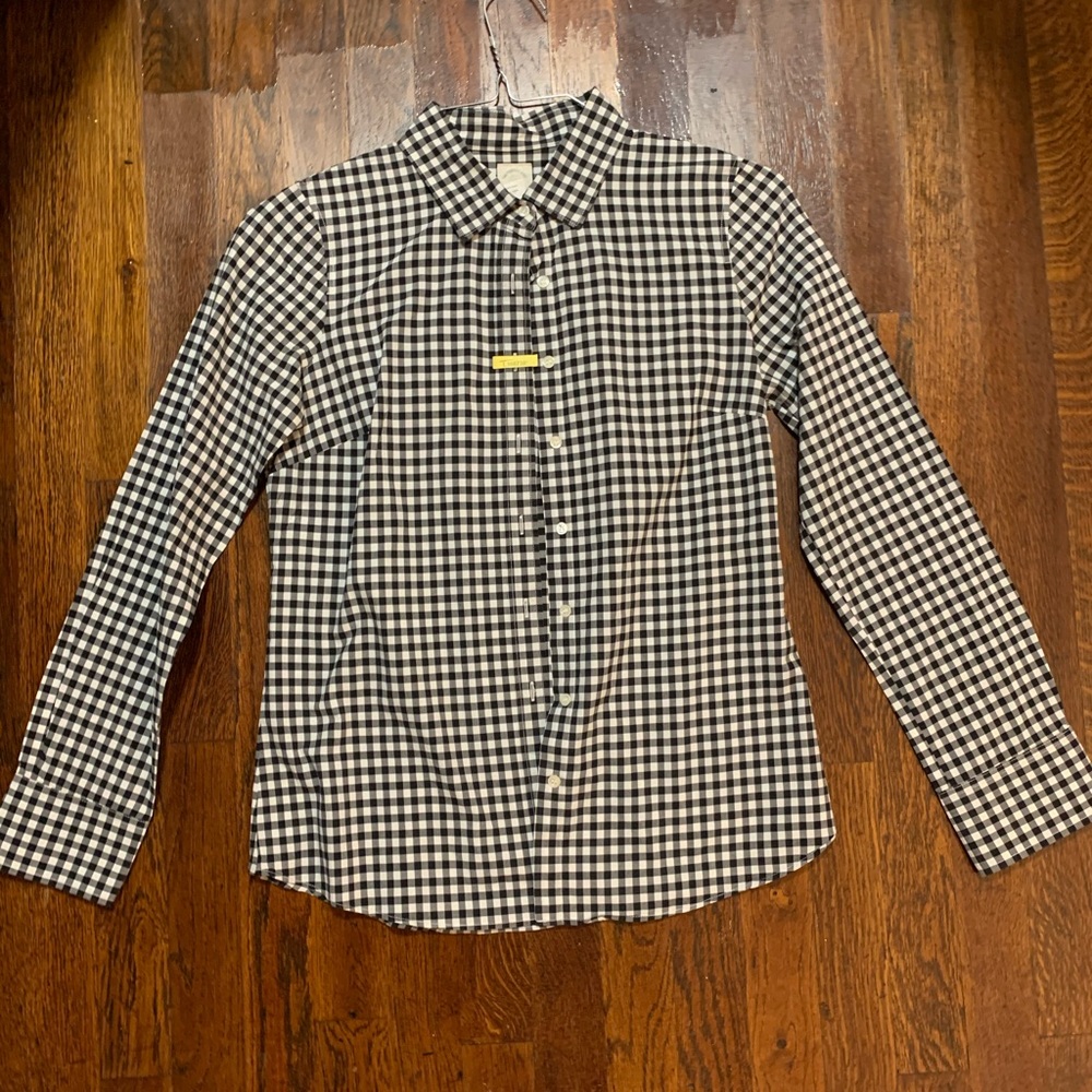 J. Crew Gingham Perfect Shirt black white size 2